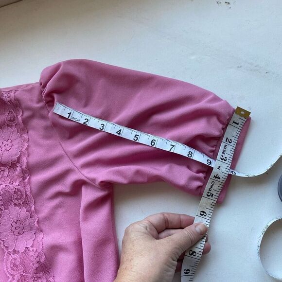 Vintage 70s 80s Pink Mauve Midi Dress Lace Women’s 8 or Small-Medium Stretchy Po - Picture 7 of 14